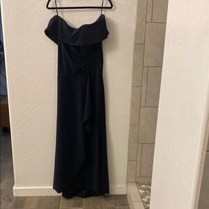 X scape off the shoulder navy formal dress